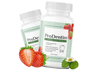 ProDentim bottle next to fresh mint leaves symbolizing fresh breath and oral care
